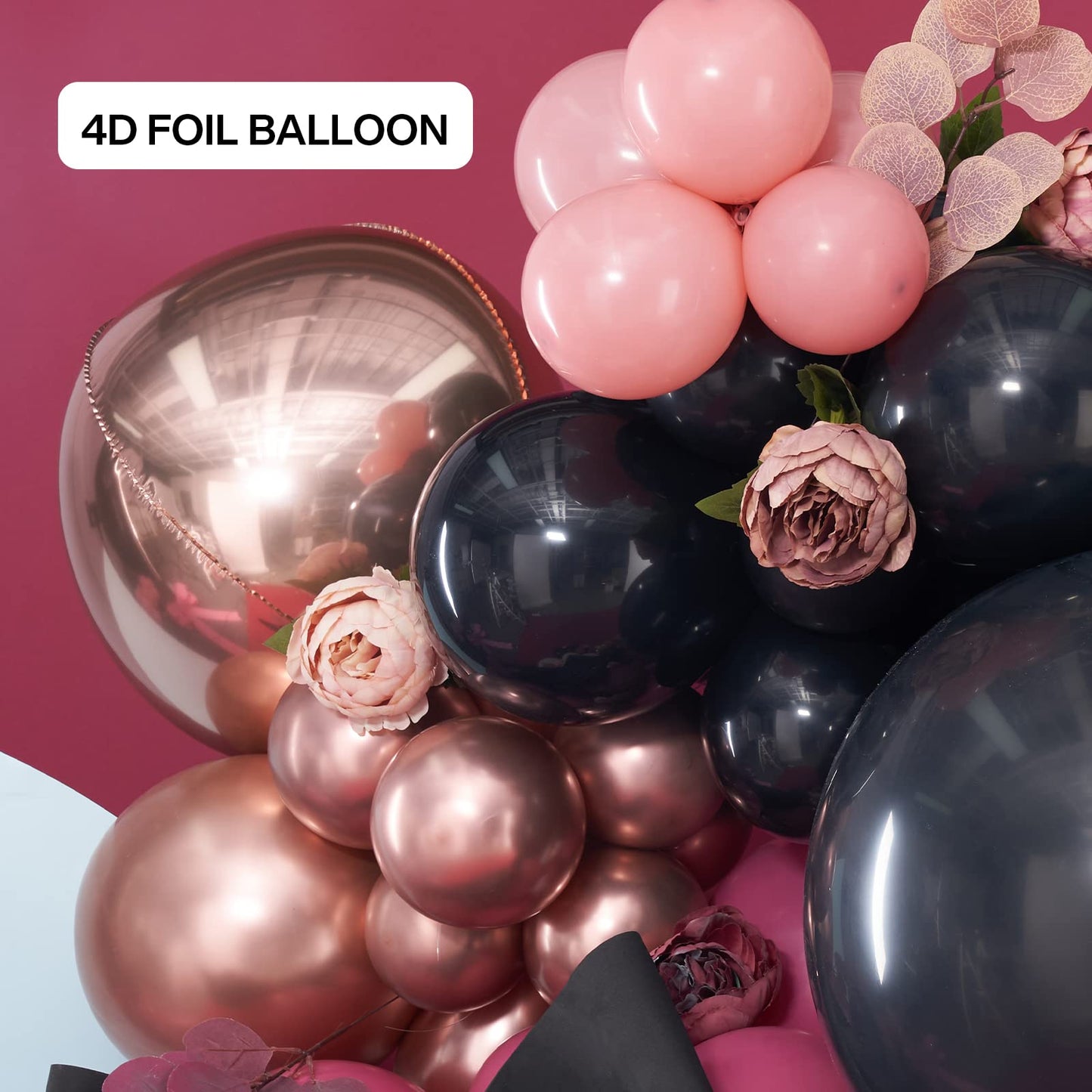 Partywoo 140 Pcs Pink Balloon Arch Kit, Black And Hot Pink Balloon Garland With Rose Gold 4D Balloons, Dusty Rose Metallic Balloons For Birthday Decorations, Wedding Decorations, Bachelorette Party