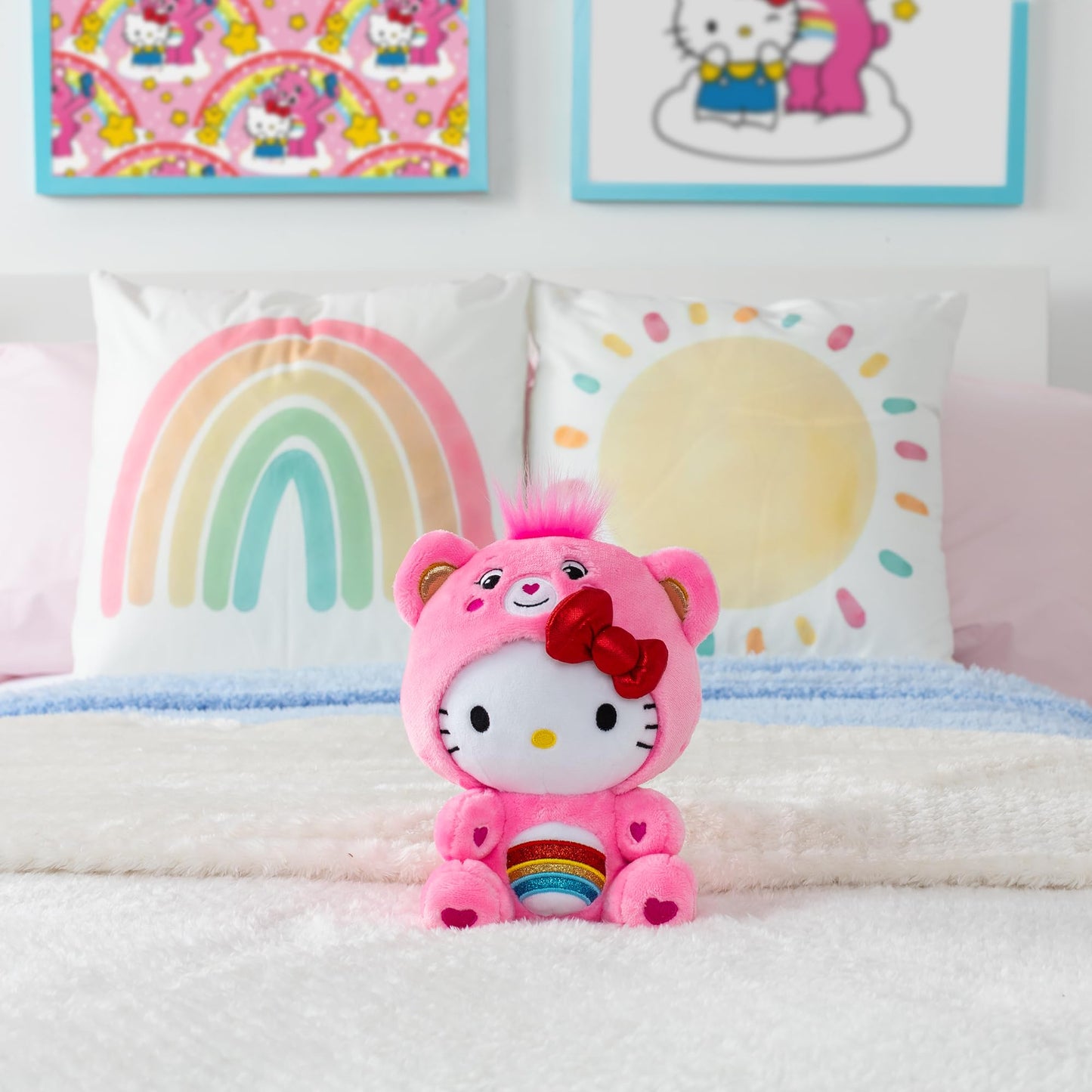 Care Bears Plush - Hello Kitty Dressed as Cheer Bear, 8" Soft Polyester Toy for Kids, Ages 4+, Model 22701