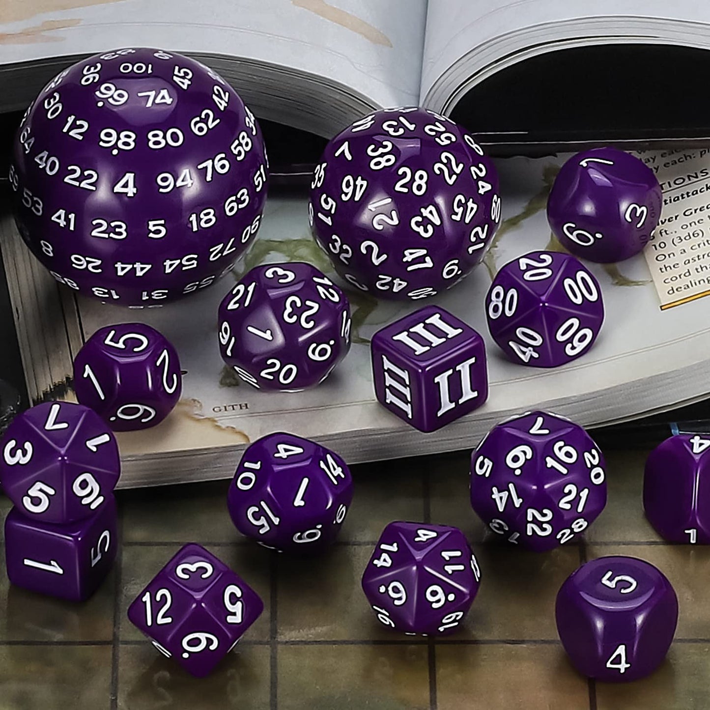 Ciaraq Dnd Polyhedral Dice Set (15Pcs) D4-D100 Game Dice With Dice Bag For Dungeons And Dragons Role Playing Table Games (Purple