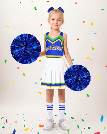 ZapLute Cheer Outfits for Girls Cheer Uniform Costume Set with Pom Poms Bow and Socks for Halloween School Spirit Day Dress Up Ages 5 to 12