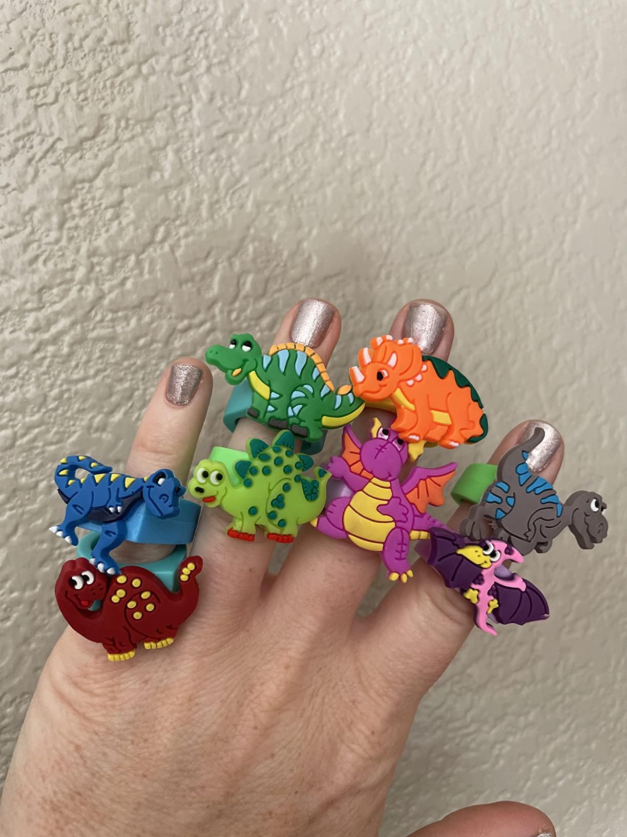 Finduat 24 Pcs Dinosaur Rubber Rings For Party Favors, Dinosaur Rings Cupcake Topper For Dinosaur Party Supplies