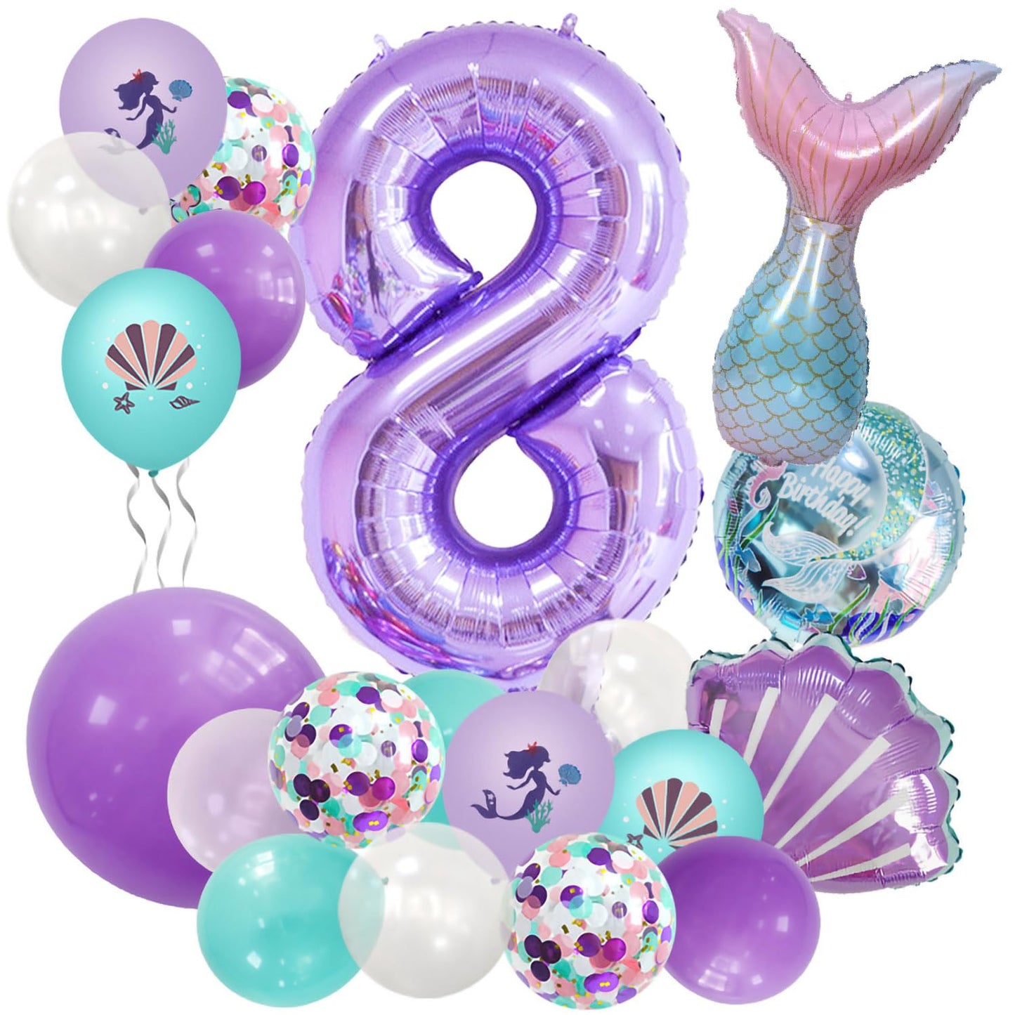 40 Inch Purple Number 8 Balloon,Giant Large Number 8 Balloon,8Th Birthday Mermaid Balloons,Children'S Birthday Party Baby Shower