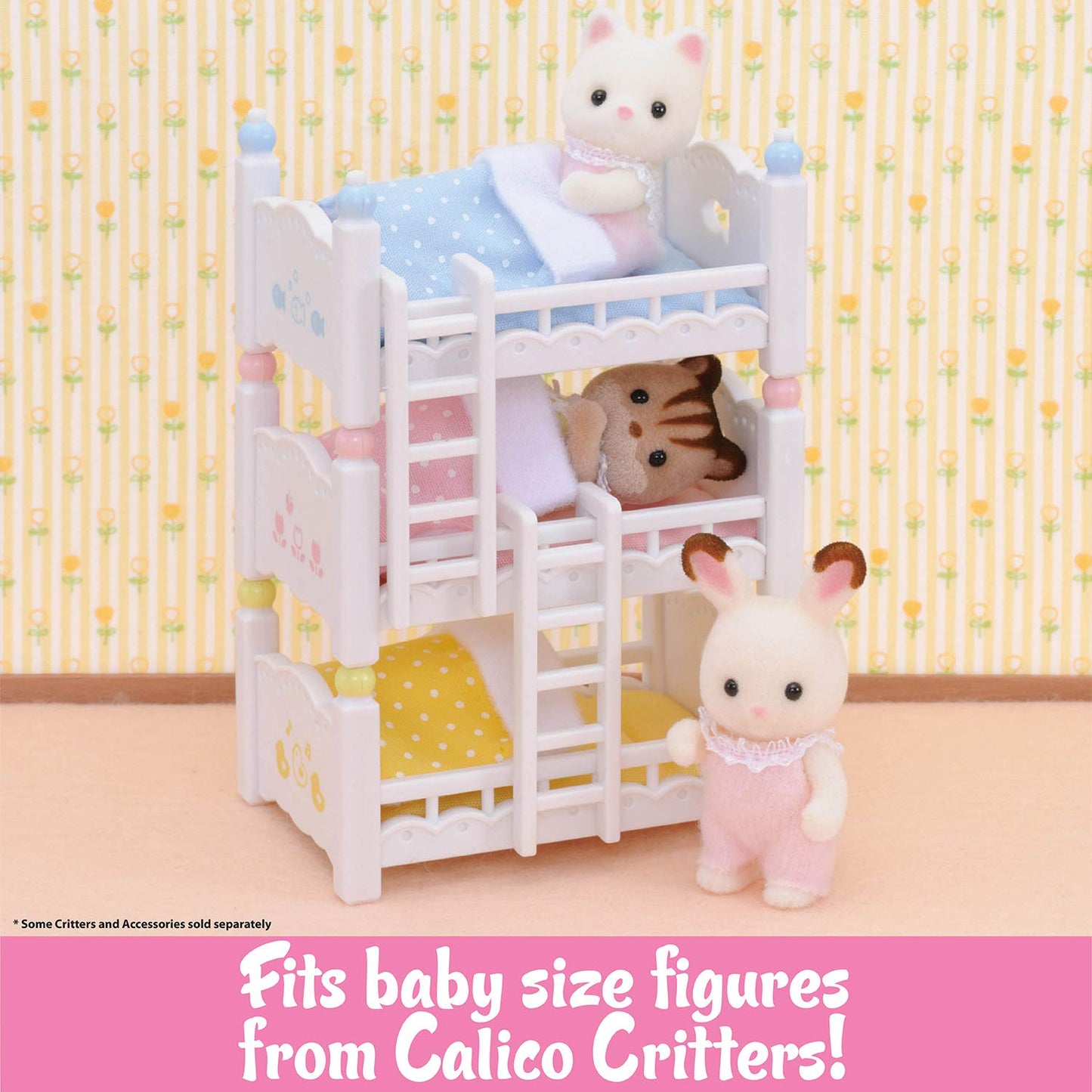 Calico Critters Triple Baby Bunk Beds - Dollhouse Furniture Set For Ages 3+