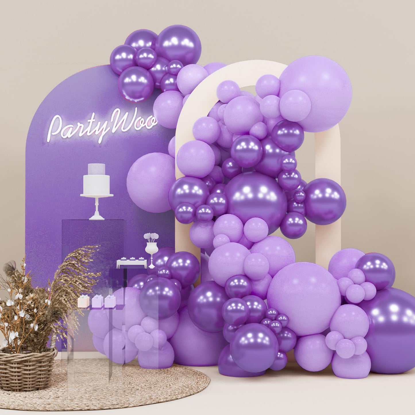 Partywoo Purple Balloons, 142 Pcs Lilac And Metallic Purple Balloons Different Sizes Pack Of 18 Inch 12 Inch 10 Inch 5 Inch For Balloon Garland Balloon Arch As Birthday Decorations, Party Decorations