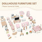 Pithfor Wooden Dollhouse Furniture Set, Dollhouse Accessories And Furniture, With 7 Rooms 3 Dolls, Includes Patio Set & Dog Set,