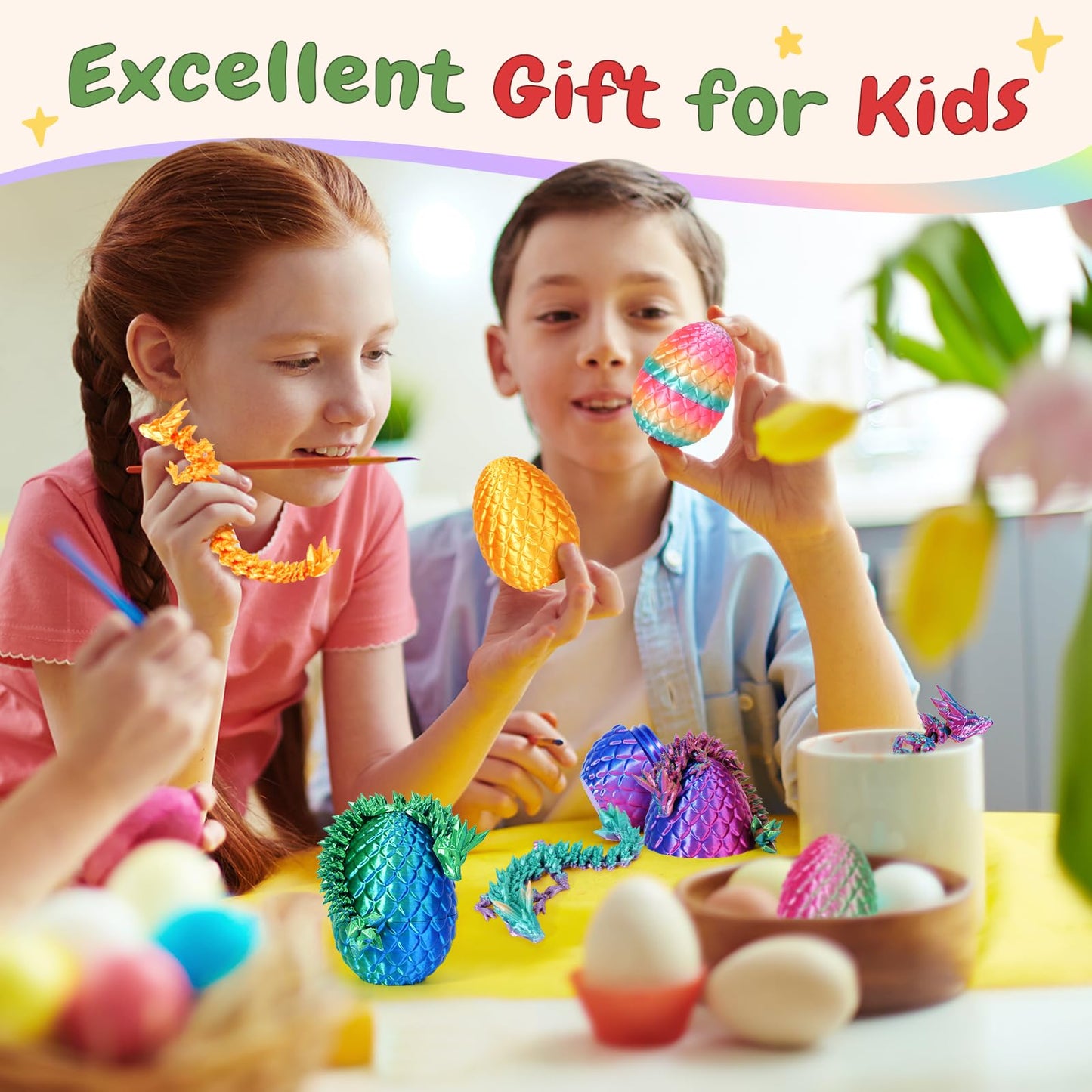 Yilcer 4Pcs 3D Printed Dragon Eggs With Dragon Inside Mini Dragon Egg Set Easter Eggs Articulated Dragon Mystery Dragon Egg Fidget Toy Surprise 3D Printed Animals Toy Set (Multicolor3-4Pcs)