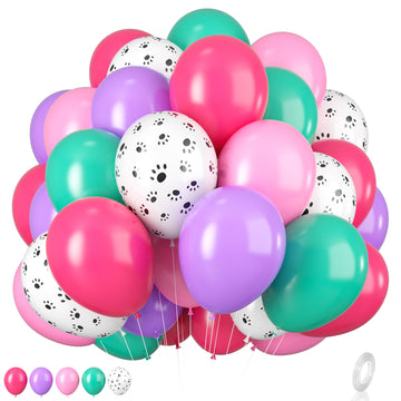 Pink Teal Purple Paw Balloons, 12 Inch Paw Balloons With Hot Pink Teal Purple Dog Paw Printed Balloons Metallic Rose Balloons Fo