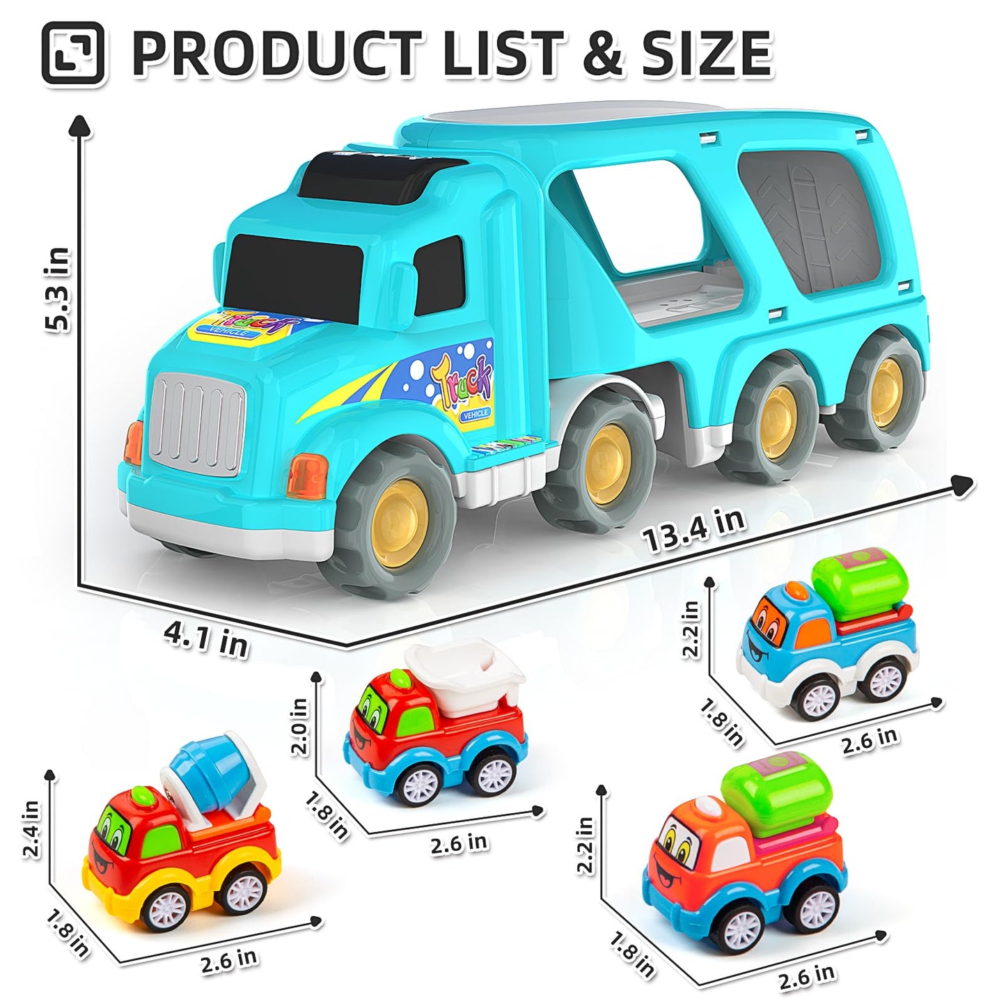 Veslier Toy Trucks Car For 1 2 3 4 5 Year Old Toddlers Boys Girls,Trucks Toys 5 In 1 Construction Vehicles Toys For Kids Boys Gi