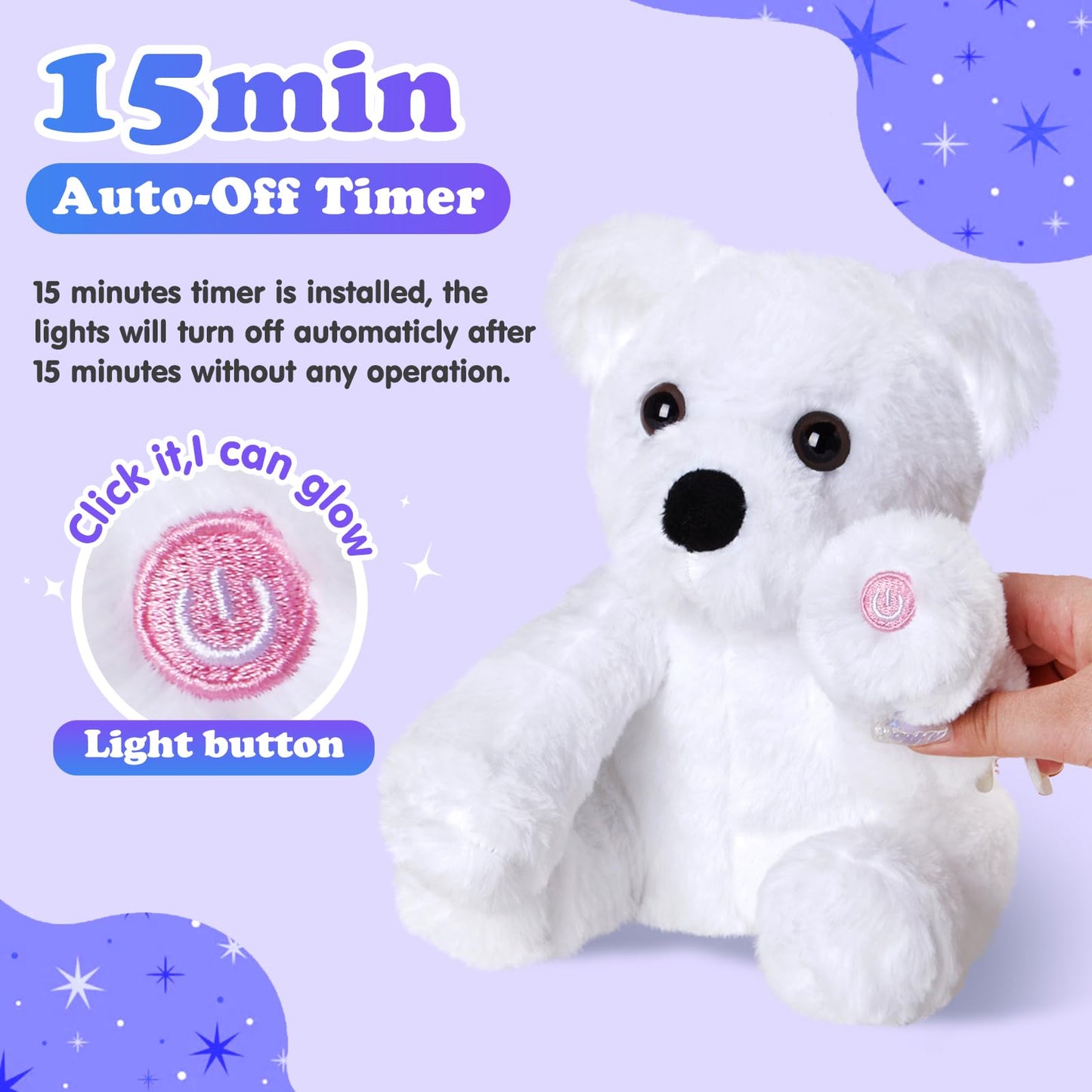 Bstaofy Glow Polar Bear Light Up Valentines Stuffed Animal Led Night Light Bear Soft Plush Toy Adorable Birthday Mother'S Children'S Day For Toddler Kids, White, 9.5''