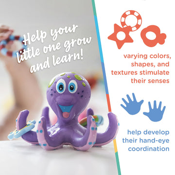 Nuby Floating Octopus Toy With 3 Hoopla Rings - Baby Bath Toy For Boys And Girls - 18+ Months - Purple (Pack Of 1)