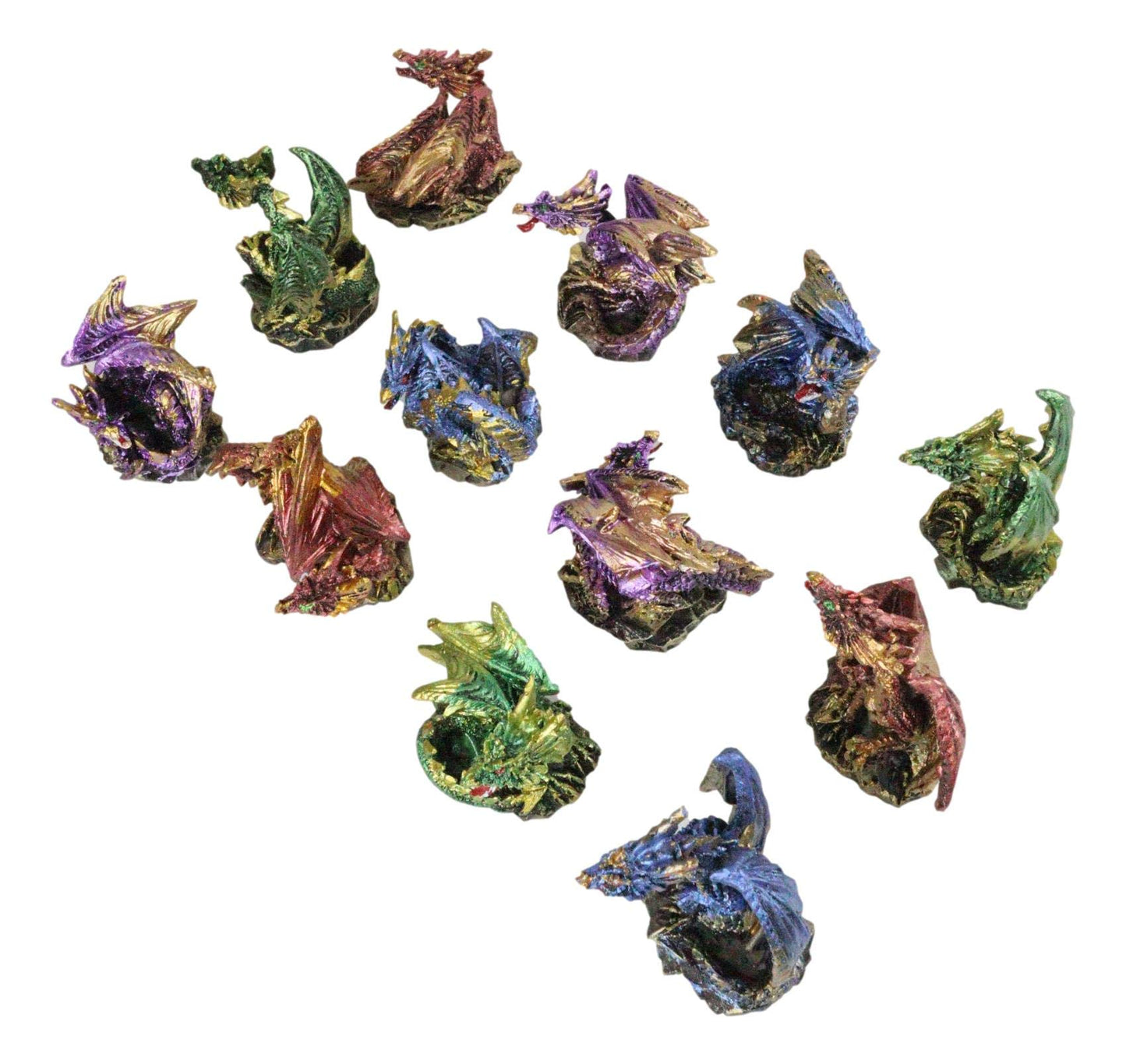 Ebros Medieval Renaissance Set Of 12 Miniature Dragon In Different Poses Fantasy Dungeons And Dragons Mini Scale 2' Tall Decorative Sculptures
