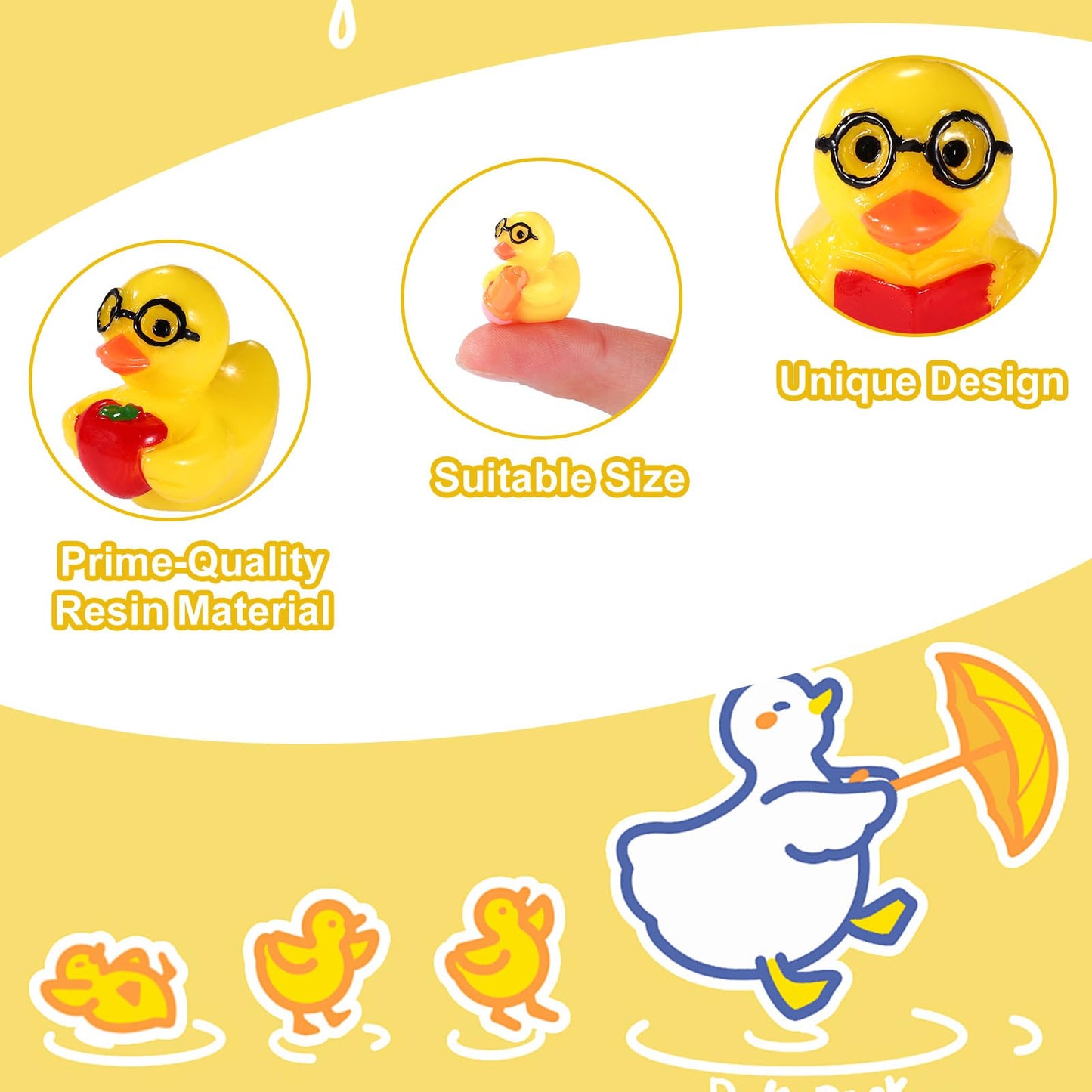 75pcs Back to School Mini Resin Ducks  3 Style Tiny Small Resin Themed Duck Back to School Miniature for DIY Dollhouse Garden Bonsai Micro Landscape