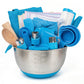 Kids Baking Set with Real Cooking Utensils and Measuring Tools (Blue)