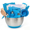 Kids Baking Set with Real Cooking Utensils and Measuring Tools (Blue)