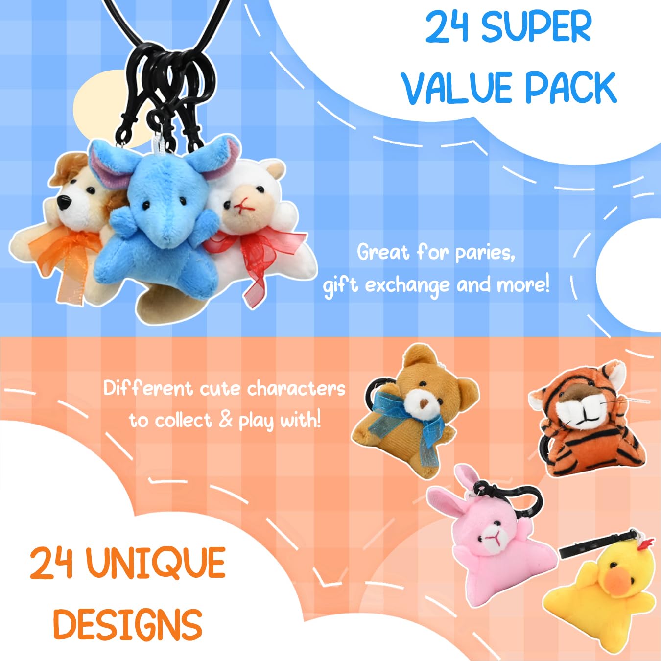 Camirus 24Pcs Mini Animal Plush Toy Assortment, Tiny Stuffed Animals Keychain Decoration For Kids, Small Stuffed Animal Bulk For Kids