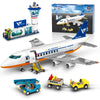 Cubimana Large City Passenger Airplane Building Toys With Led Light, 21 Inches Plane Building Sets With 2Pcs Luggage Trucks, Ter