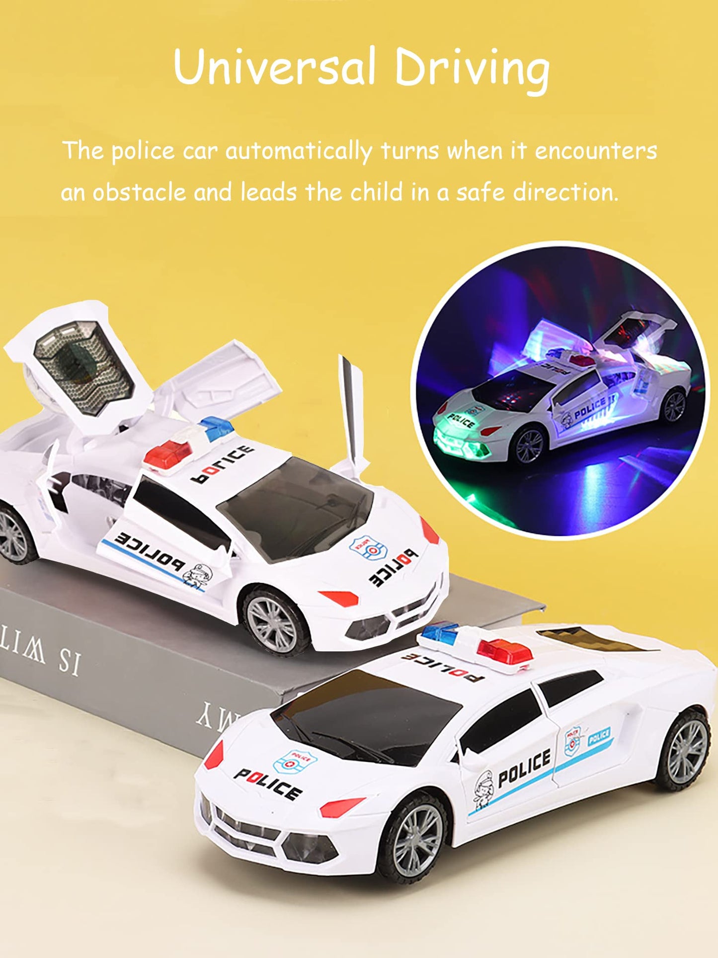 Toy Cars, Police Car Toys For Boys 3-5, Police Car Spinning Toy With Music Lights And Siren, Automatic Door Opening Spin Toy For