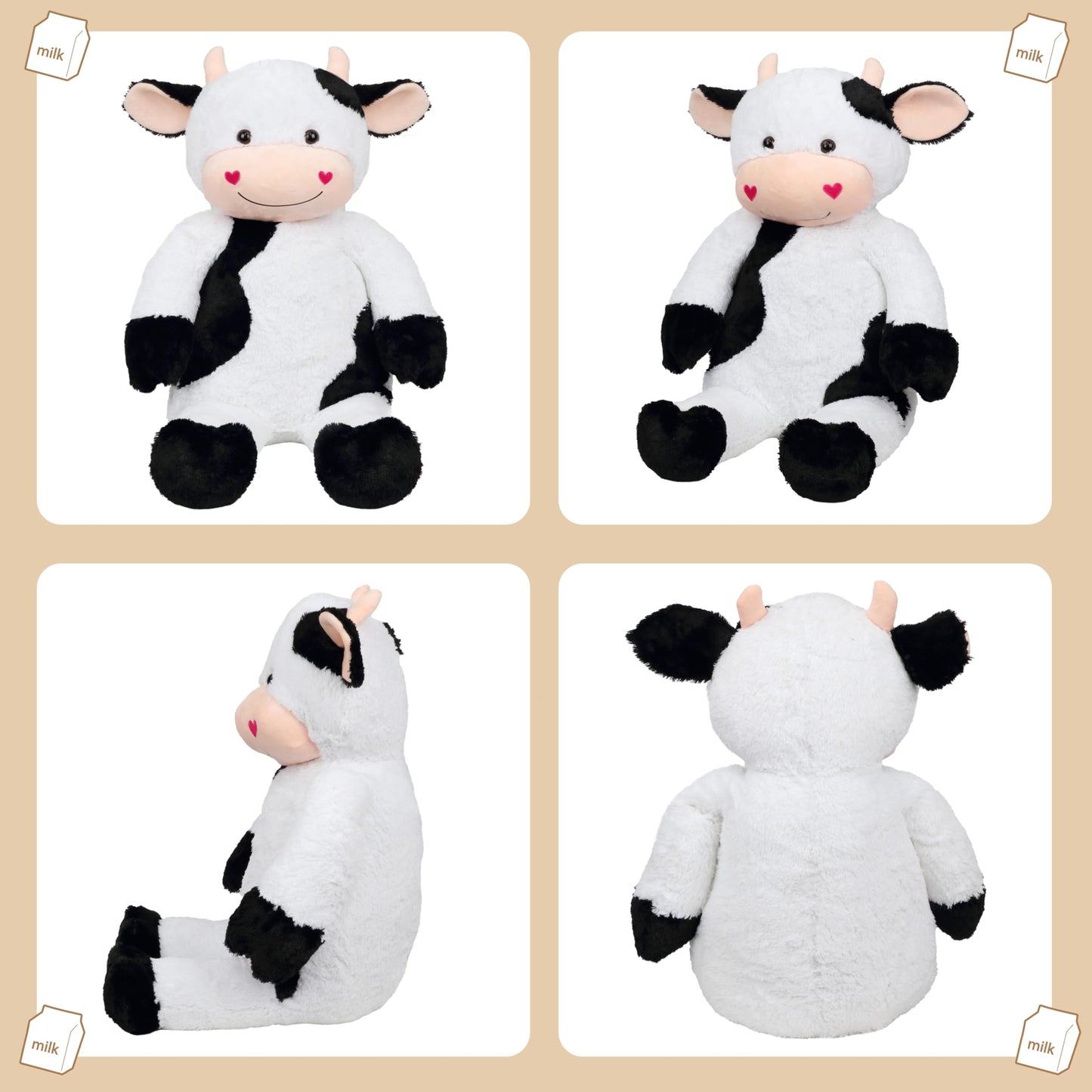 Cudhug 32'' Large Cow Stuffed Animal, Giant Soft Plush Fluffy Cow Toy Birthday Holiday Party Gifts for Kids Girls Boys
