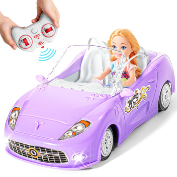 UMONIE Remote Control Car for Girls 4-7, RC Car for Kids with Doll, 100 mins with Rechargeable Battery, 1:18 Scale 2.4Ghz, Birth