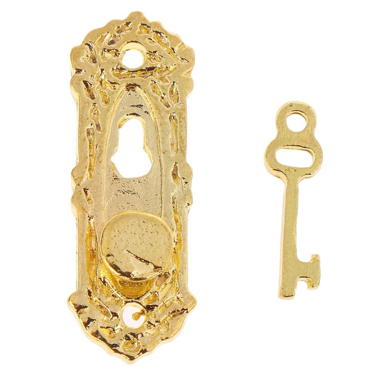 4 Set Gold 1/12 Miniature Door Knob Lock And Key Dollhouse Decoration Accessories