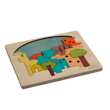 Ekoplay’S Multi Layered Wooden Puzzles For Kids, 23 Piece Jigsaw Puzzle For School Kids, Learning Educational Toys Gifts For Boys Girls. Construction Puzzles Sets, City Construction.