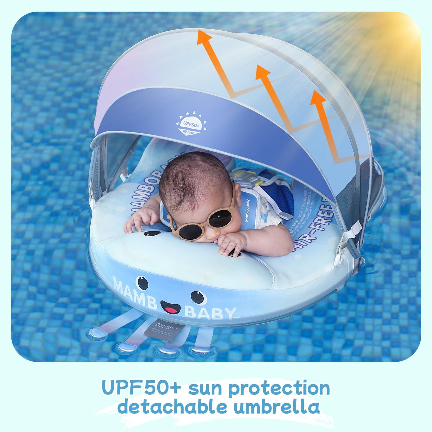 Mambobaby Float With Canopy Skin-Friendly Baby Swim Float With Tail Waterproof Non-Inflatable Mambo Float Smart Swim Trainer Sof