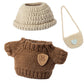 17cm Doll Clothes for Labubu (NO Doll) - Kawaii Chic Style Set for 17cm Dolls  Handcrafted Crochet Dolls Outfit with Accessories - Khaki Wool Hat + Brown Romper + Khaki Bag (Brown)