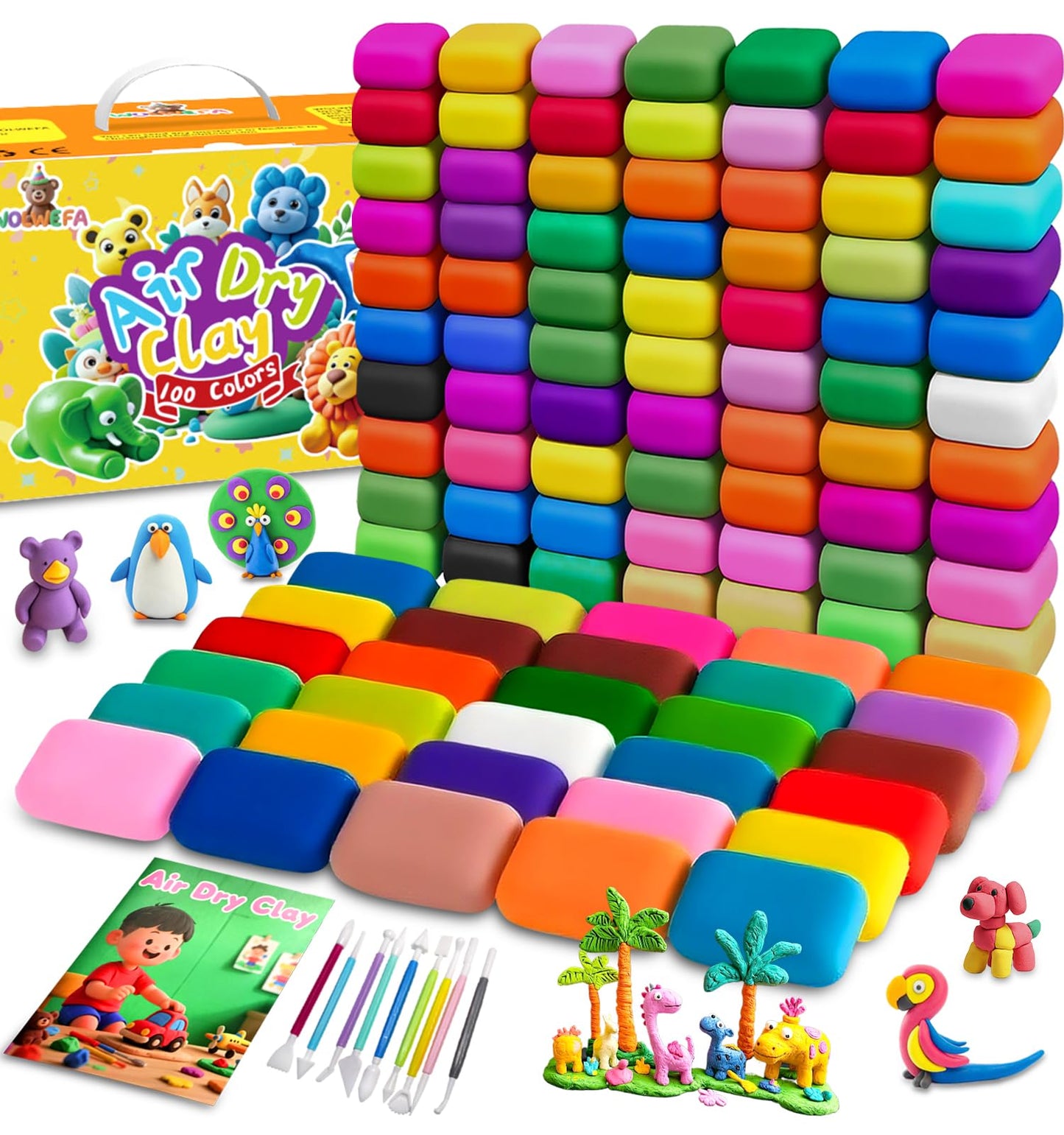 Air Dry Clay 100 Colors Foam Clay NonSticky Soft Air Dry Foam Clay, Moldable Super Light Clay With Sculpting Tools, Guide, Perf