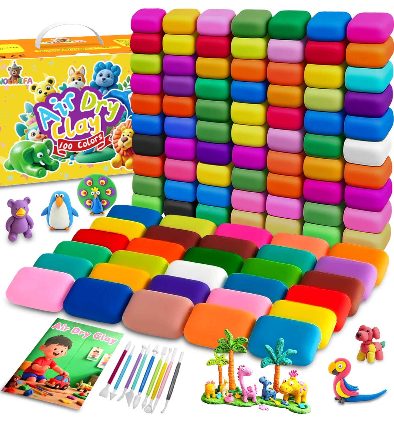 Air Dry Clay 100 Colors Foam Clay NonSticky Soft Air Dry Foam Clay, Moldable Super Light Clay With Sculpting Tools, Guide, Perf