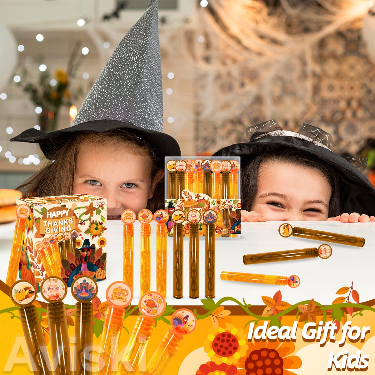 24Pack Thanksgiving Bubble Wands, Mini Bubble Wands For Fall Party Favors, Autumn Gift Toys For Girls Boys Kids Toddler Adults, Party Bag Stuffers Goodie Bag Filler, Friendsgiving Classroom Prizes
