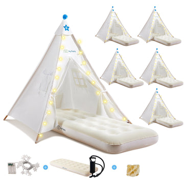 Heypappy 6 Pack Teepee Tent For Kids With Inflatable Airbed, Light, Toddler Tent Children Room Tent, Slumber Party Sleepover Ten