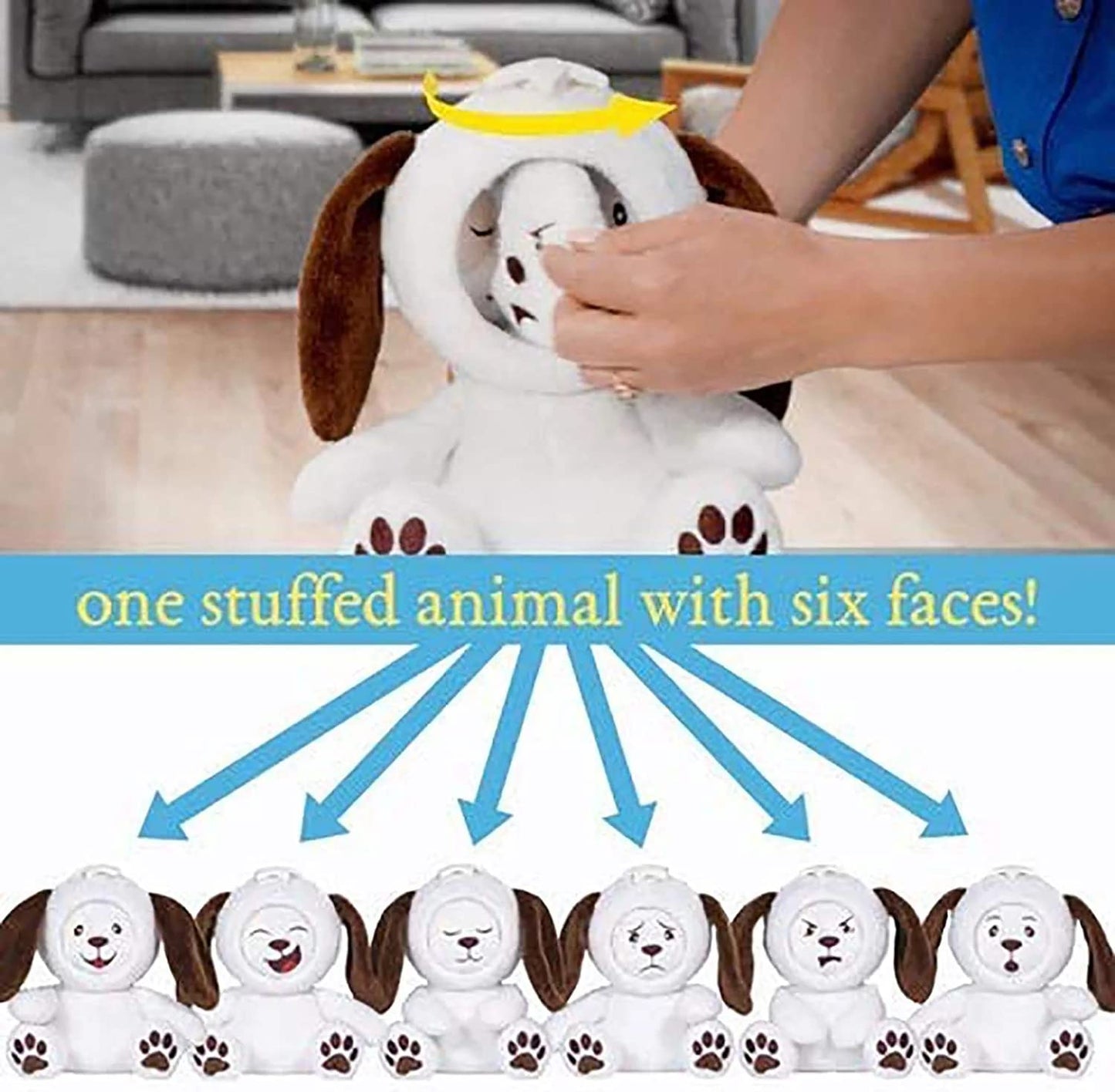 Whatsitsface Stuffed Animal With 6 Different Faces, Plush Toy For Boys Or Girls, Shows Its Emotions - Puppy Dog