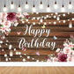 Yinqin 180X120 Cm Rustic Wood Flower Happy Birthday Backdrops Cloth Rustic Wooden Floral Birthday Photography Backgrounds Flower