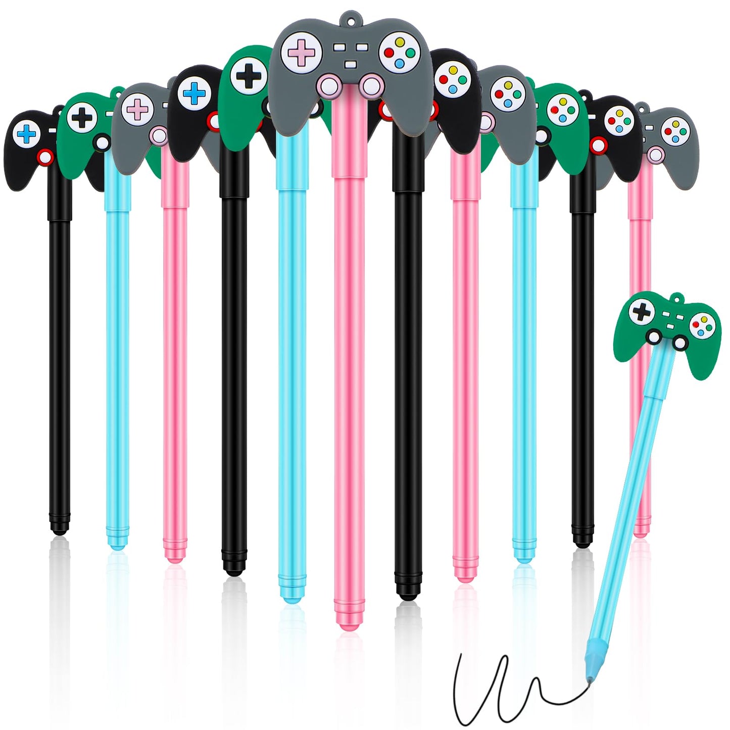 Tinlade 24 Pcs Video Game Pens Gamer Party Favors Video Gaming Themed Birthday Party Favor Gifts Controller Ink Kids Pens For Boys Classroom Prizes (Black,Green,Gray)