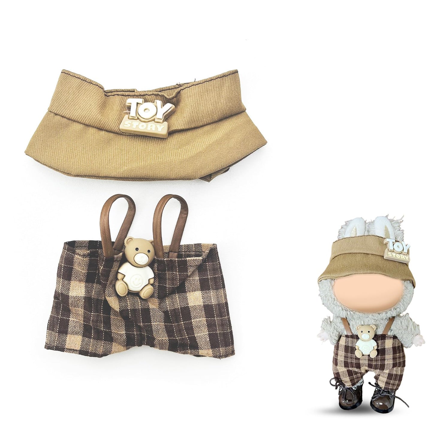 17cm Doll Clothes Labubu Clothes for 6.7inch(17cm) Dolls enhanced Doll Outfit with Hat and Accessories(Clothes Only)(Light Brown