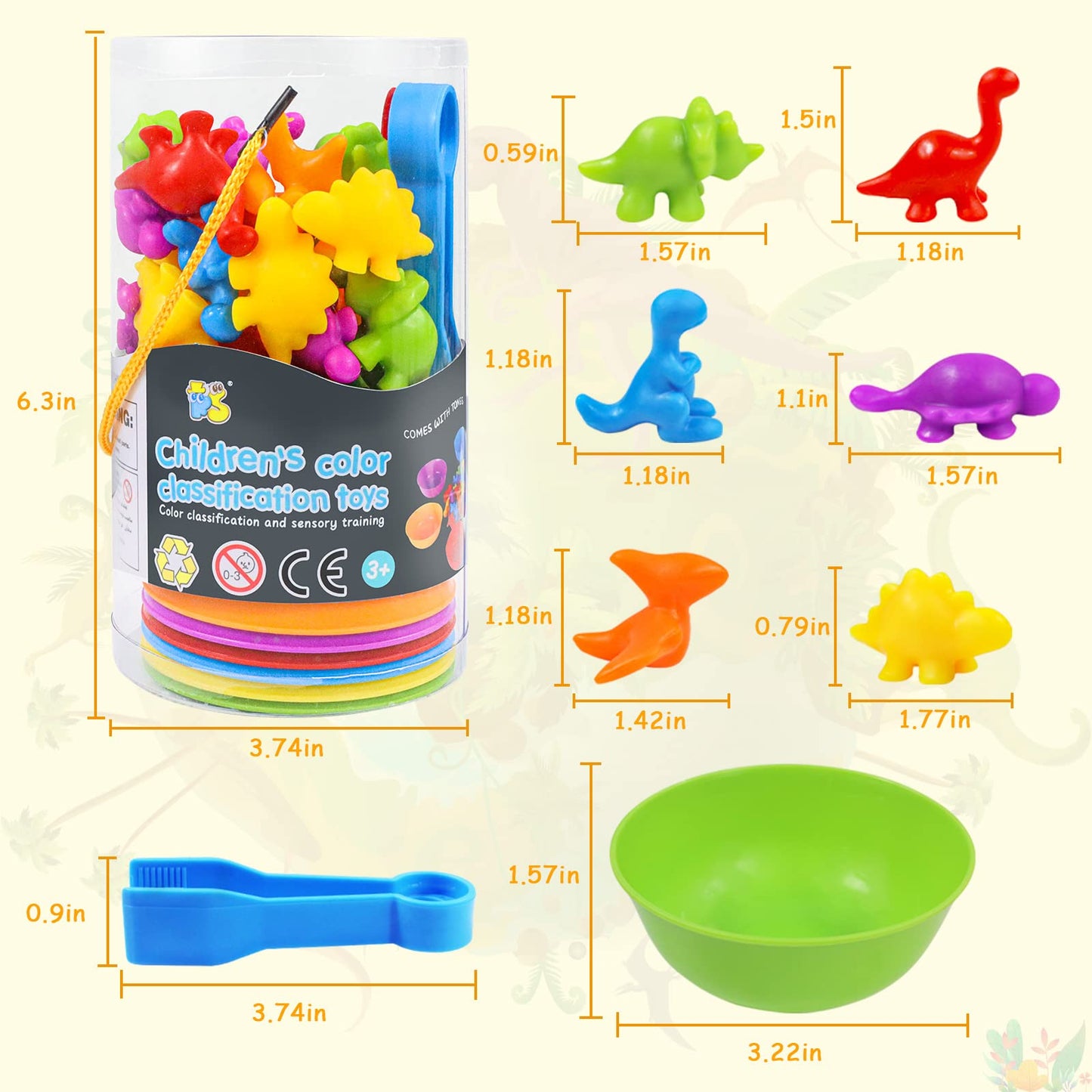 Raeqks Counting Sorting Dinosaurs Toys Matching Montessori Toys With Bowls Preschool Learning Activities Educational Sensory Game Stacking Toy Sets Animals Gifts For Toddlers Kids Boys Girls