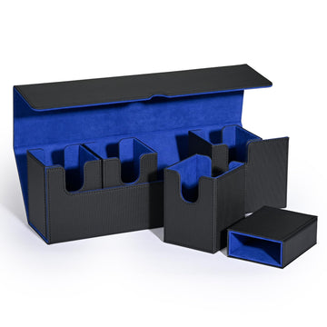 Uaono Card Deck Box With Dice Tray For Mtg, 5 In 1 Card Deck Case Holds 800+ Unsleeved Cards, Strong Magnet Card Organizer Compatible With Yugioh Tcg Sports Cards (Black Blue)