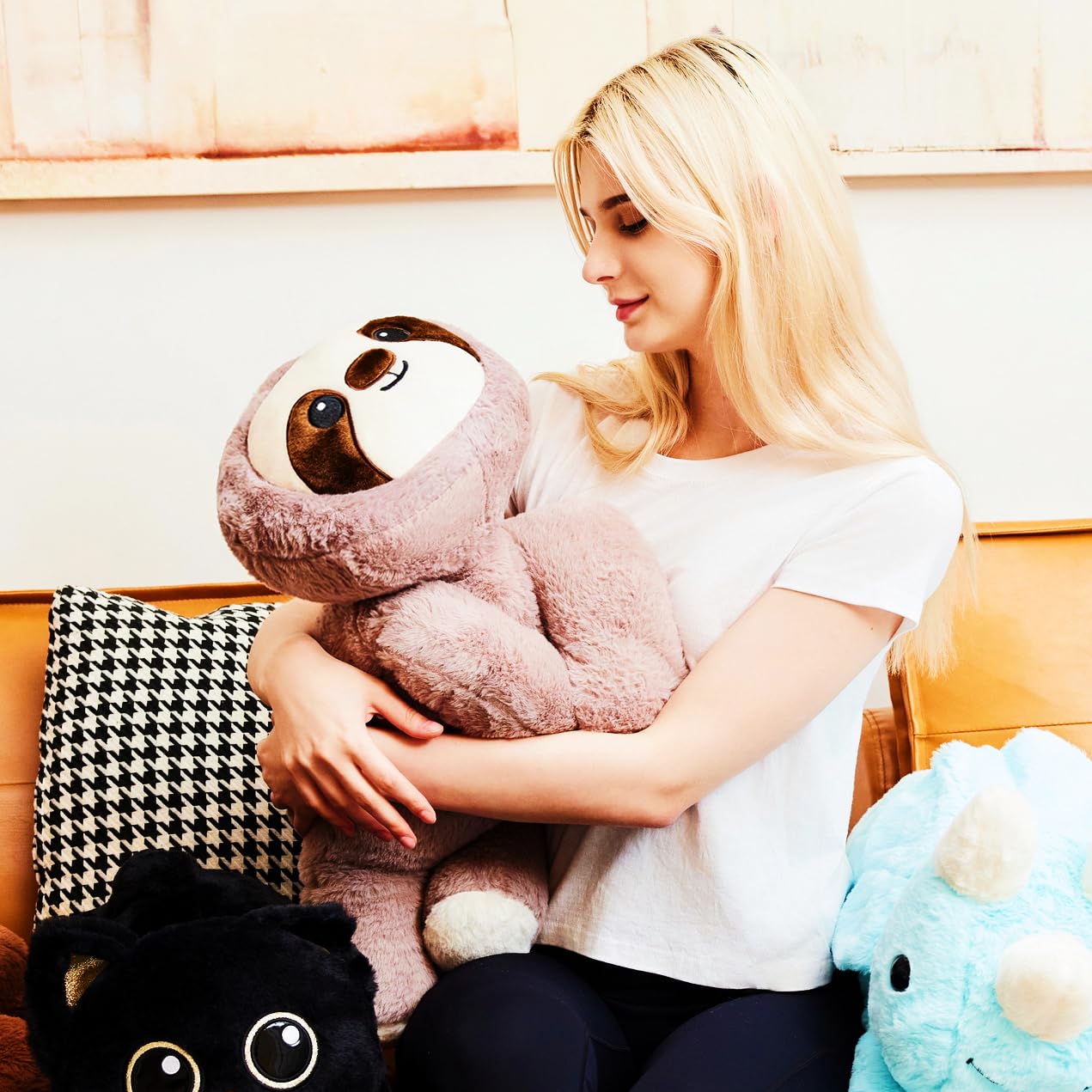 Uoozii 24'' | 5 Pounds Grey Sloth Weighted Stuffed Animals With Unscented Microwave Heating Pad Inside, Cute Coolable Heatable W