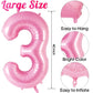 Pink Number 3 Balloon 40 Inch, Big Large Foil Helium Number Balloons, Jumbo Giant Mylar Number 3 Balloons For 3 Third Birthday P
