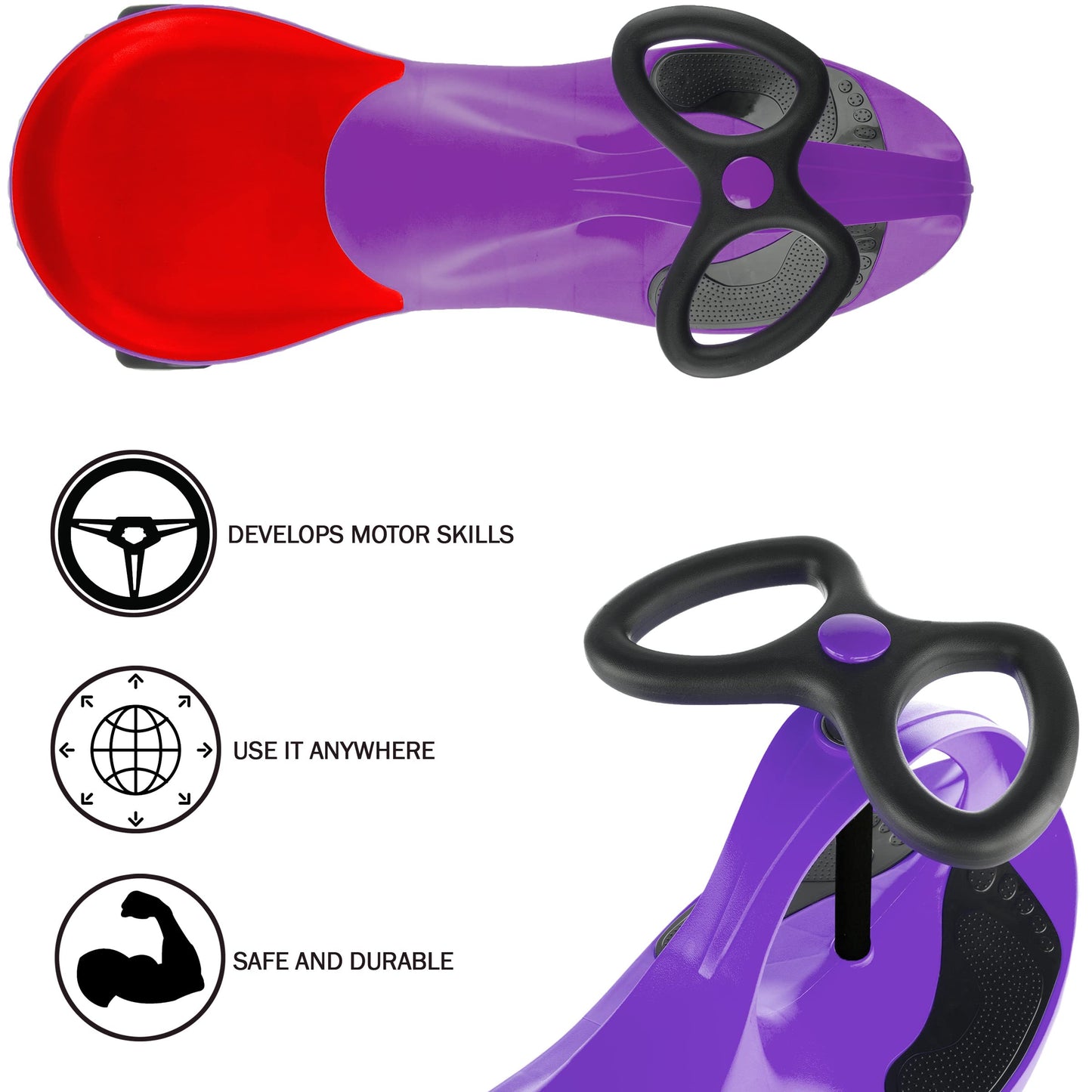 Lil' Rider Wiggle Car Ride On Toy - No Batteries, Gears or Pedals, Large Size, Purple, Model 80-1288PUR for Kids 3 Years and Up