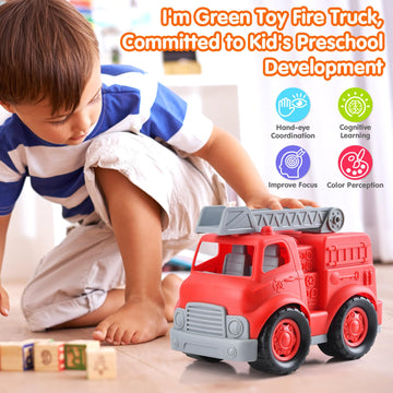 PLAY Eco-Friendly Fire Trucks, [USDA Certified] No BPA/Phthalate/PVC, Recycled Bioplastic Ladder Fire Engine Toy Gift for Boy Gi