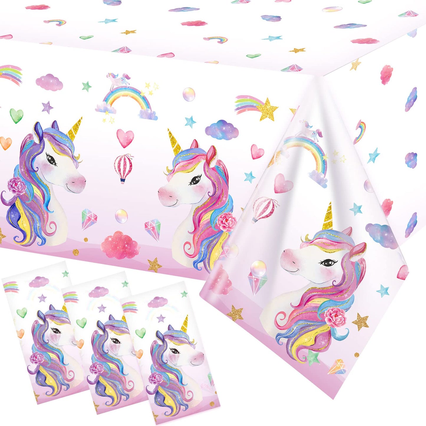 3 Pieces Unicorn Table Cloth Covers Disposable Unicorn Table Covers Larger Plastic Unicorn Tablecloths Rectangle Table Covers fo