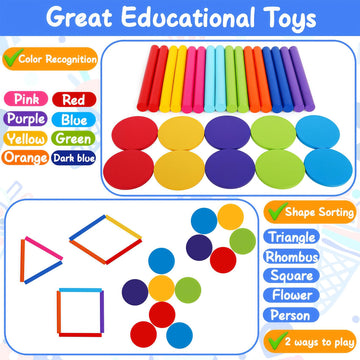 Wooden Sorting Toy Montessori Color & Shape Sorter Class Activity Toddlers Fine Motor Game For Colors And Shapes Recognition, Birthday New Year Valentine'S Gifts For 2-5 Year Old Boys And Girls