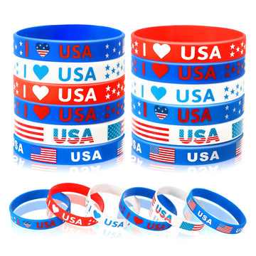 Junebrushs 24Pcs 4Th Of July Party Favors Silicone Bracelets Usa American Flag Red White And Blue Rubber Wristbands For Patrioti
