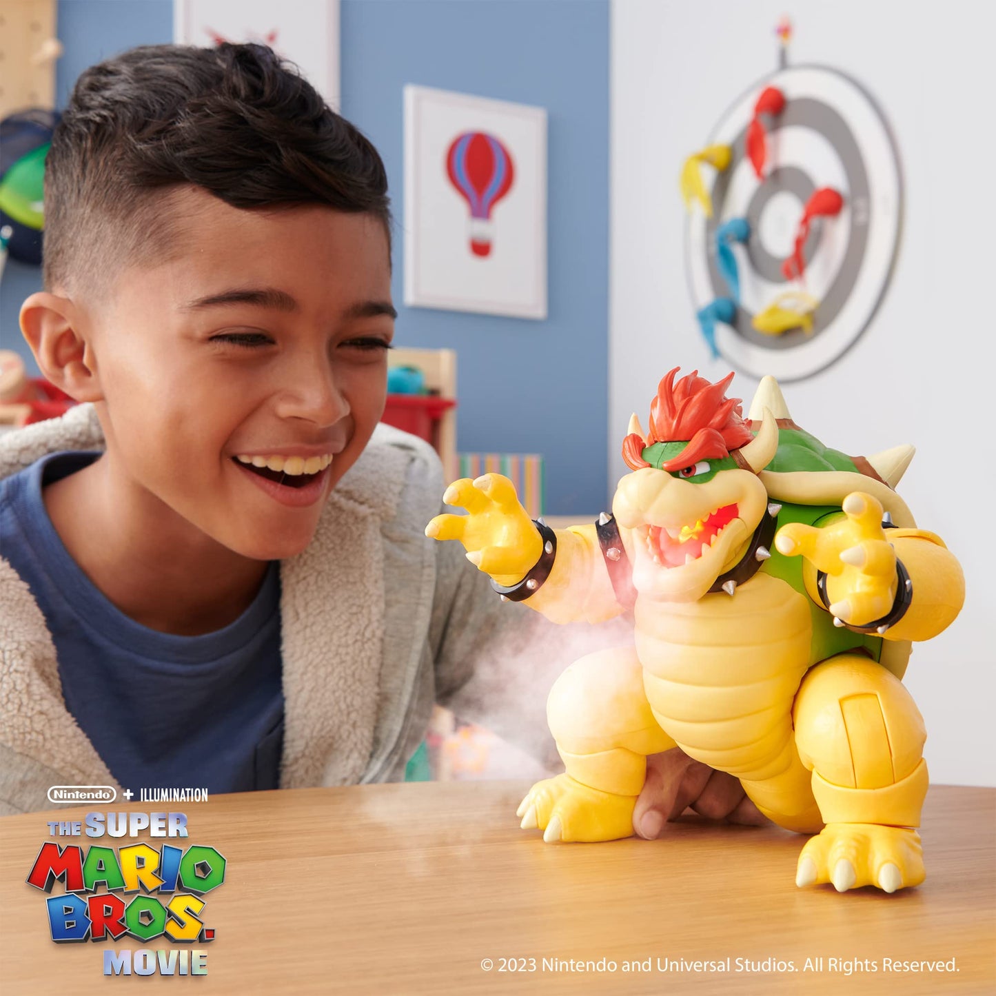 THE SUPER MARIO BROS. MOVIE Bowser Action Figure - 7 Inch, Plastic, Fire Breathing Effects, Model 417204
