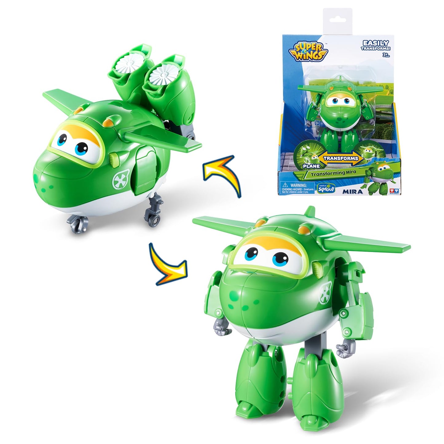 Super Wings Transformer Toys - 5" Green Mira Airplane Rescue Bots, 2-in-1 Action Figure for Kids Age 3-7, Plastic Model 710280