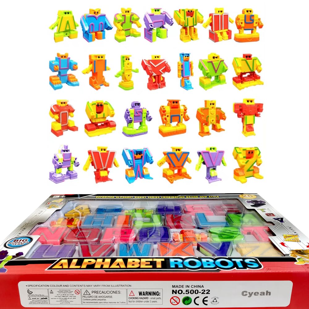 Cyeah Alphabet Robot Toys For Preschool Kids Education, Transforming Robotic Toys 26 Pieces