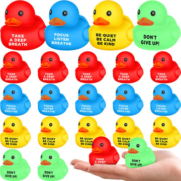 Lenwen 24 Pcs 1.89 Inch Rubber Duck Bath Toy Inspirational Gift Motivational Rubber Ducks Thank You Gifts Inspirational Party Favors Baby Shower Decorations Birthday (Red  Yellow  Blue  Green)