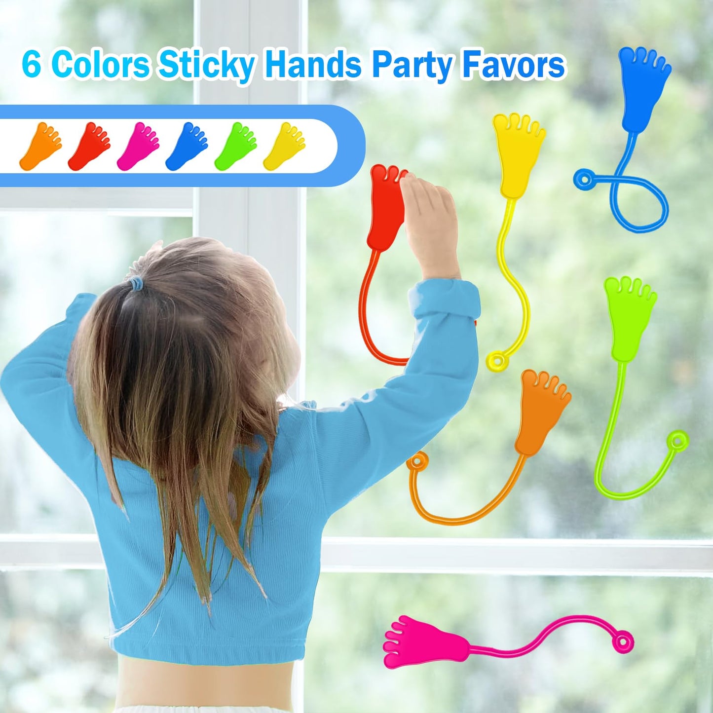 48Pcs Sticky Hands Bulk Kids Party Favors Foot Shape Stretchy Sticky Hand Fidget Toys Kids Easter Basket Stuffers Birthday Goodie Bag Stuffers Treasure Box Toys For Classroom Prizes Party Supplies