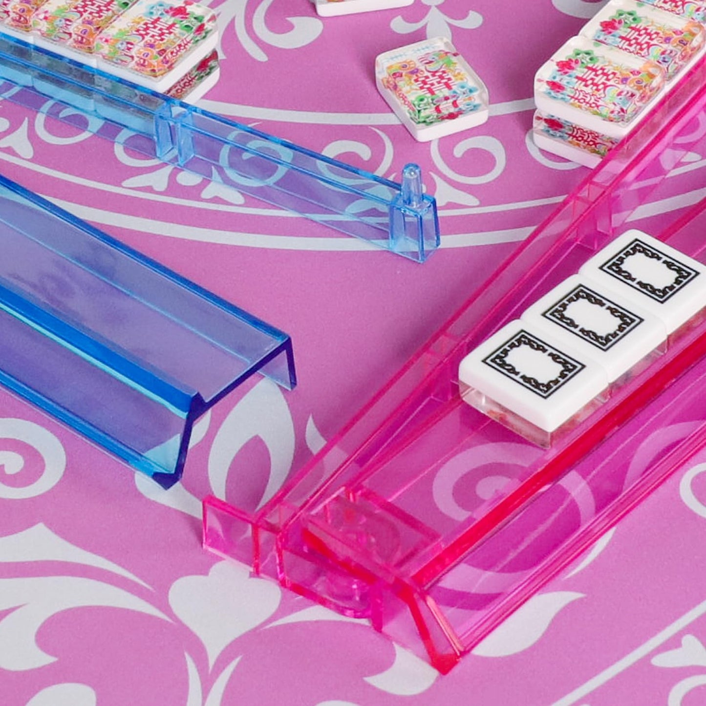 Gustaria American Mahjong Tile Set, 166 Acrylic Mahjongg Tiles, 4 All-In-One Color Rack/Pushers, Complete Mahjong Game Set With
